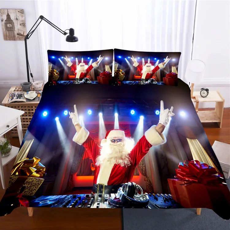 Drop-shipping Red & Blue Santa Claus Cartoon Fabric Handmade Christmas Bed Linen For Kids Cotton Filling For Bedding Clothing