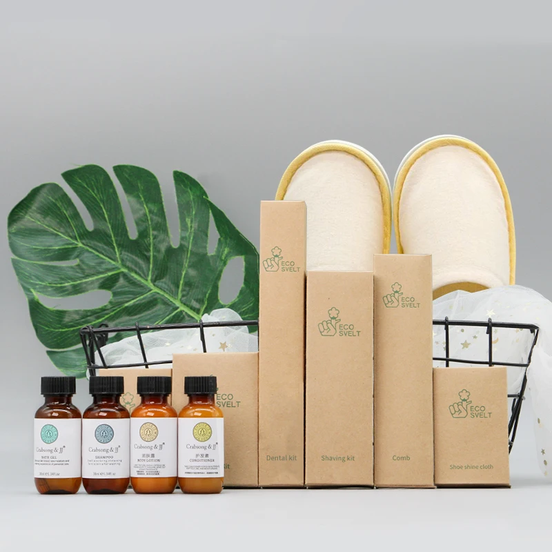 Disposable Hotel Amenities Kit Biodegradable Eco Friendly Hotel Supplies Amenities Guest Hygiene Set With Kraft Paper Box