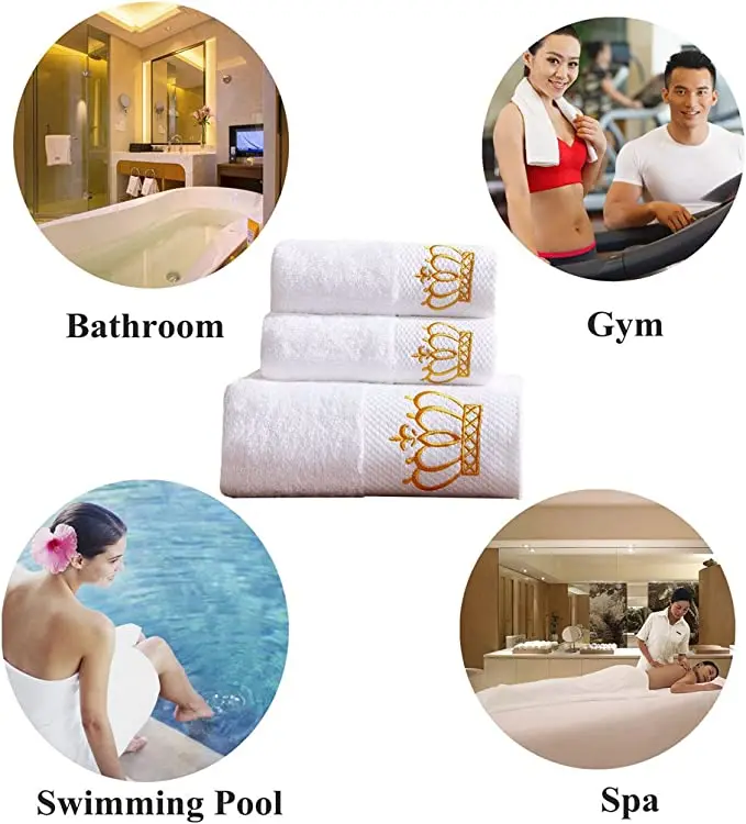 Luxury Embroidery Hotel Towels White 100 Cotton Bath White Towels Hotel Gold