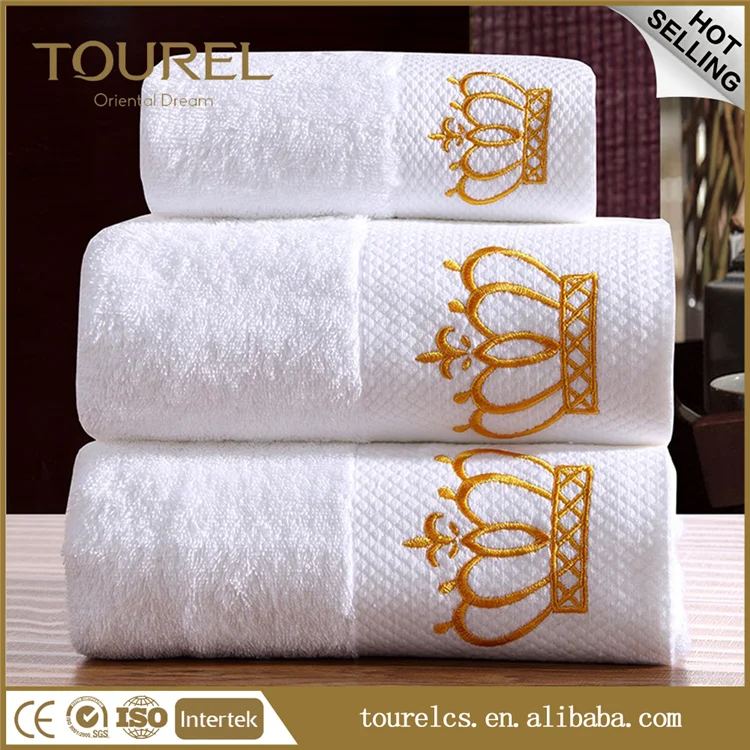 Luxury Embroidery Hotel Towels White 100 Cotton Bath White Towels Hotel Gold