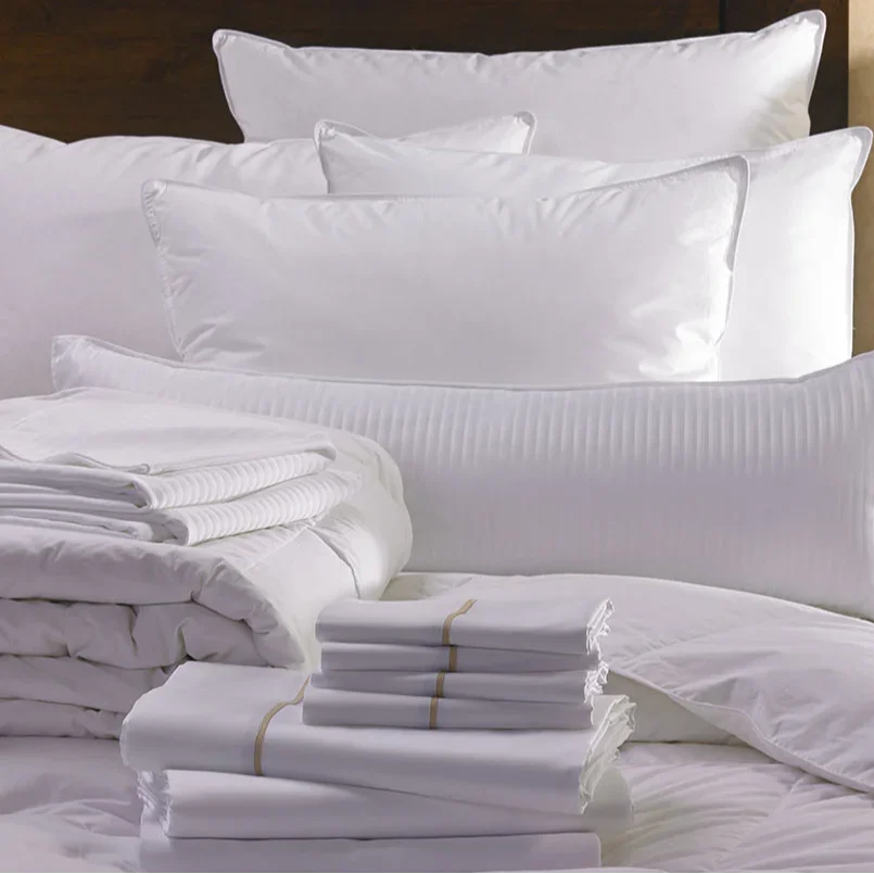Four Seasons Hotel Bedding Sets 300tc Striped Pattern Woven Technics 4 Piece Set Including Pillows Direct Hotel Bedding Supplier