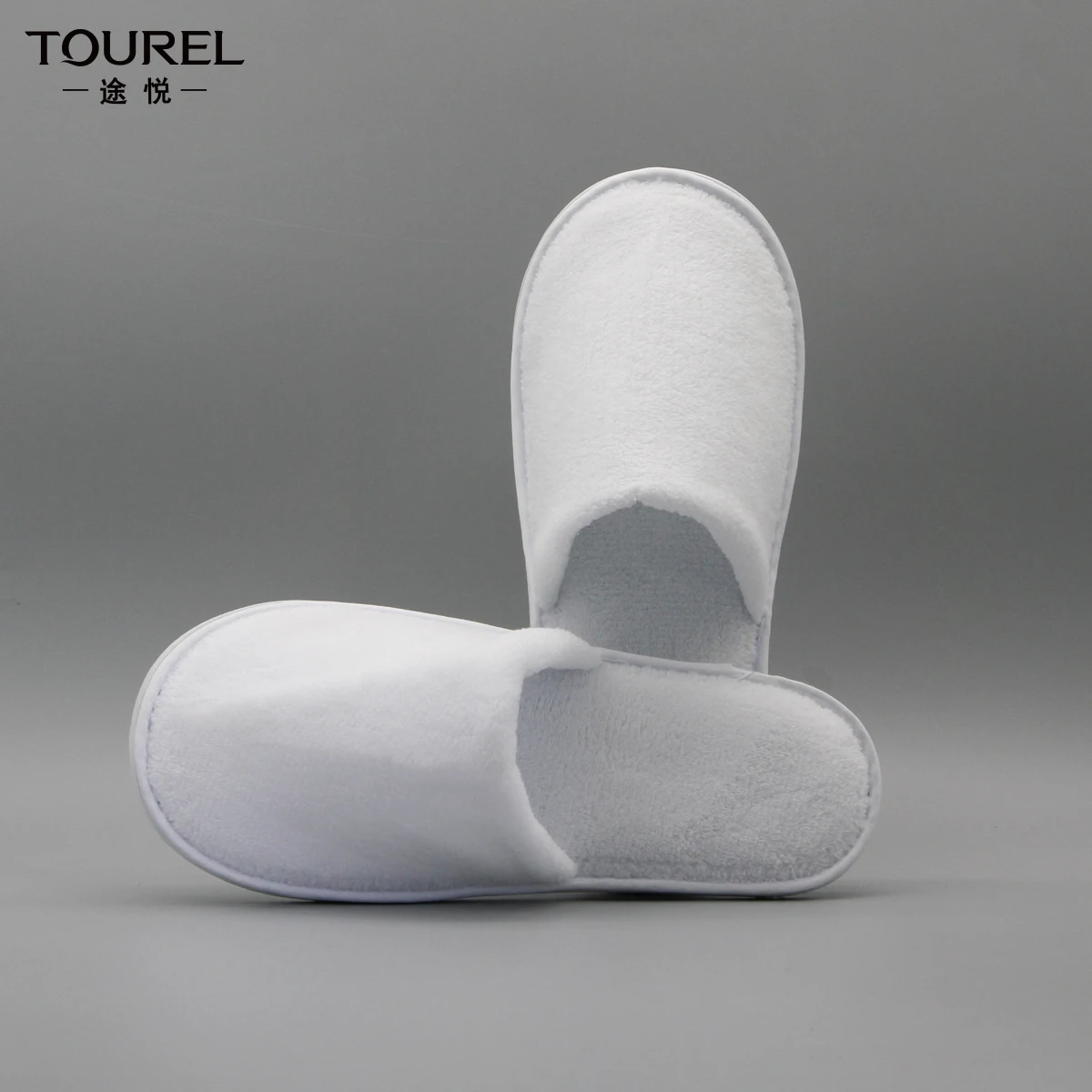 Custom Eco-friendly Cotton Close Toe 5 Stars C Toe Washable White Coral Fleece Guests Room Disposable Hotel Slippers