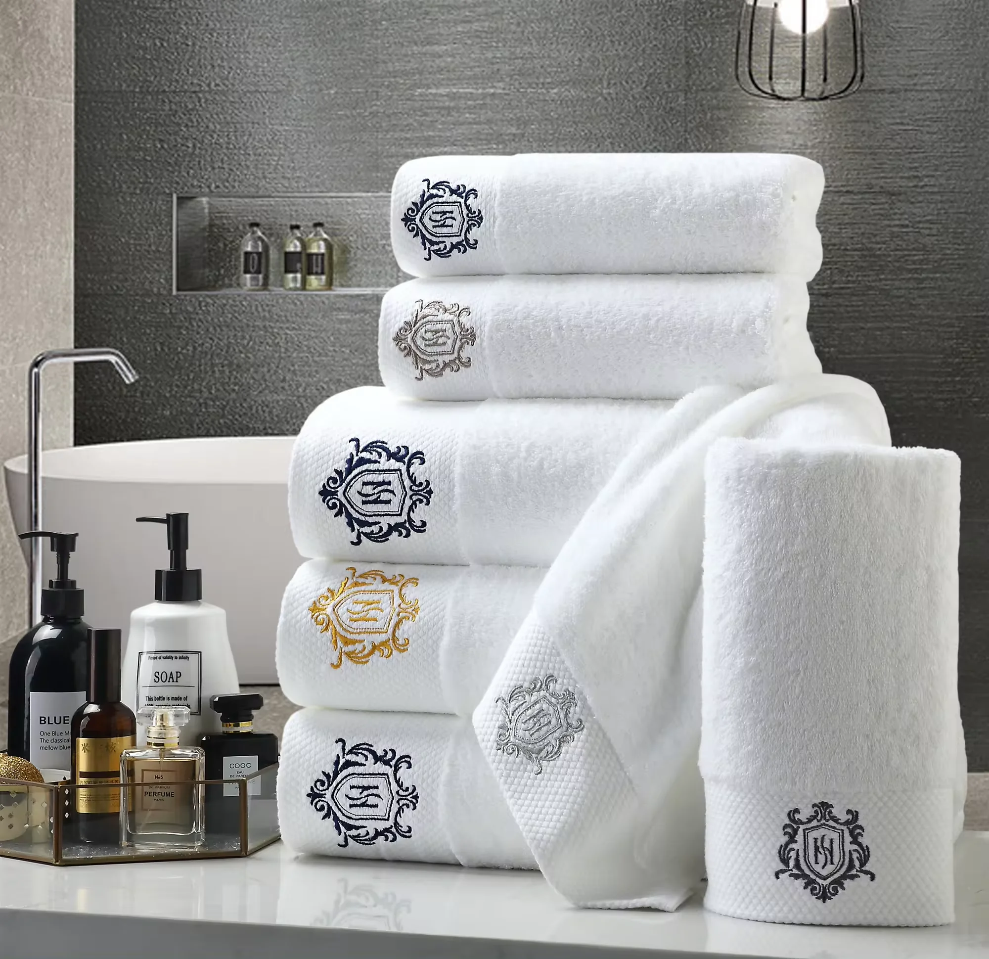 Toallas de baño de lujo personalizadas de rizo 100% algodón, color liso blanco, toallas de hotel con logotipo bordado, juegos de toallas desechables tejidas