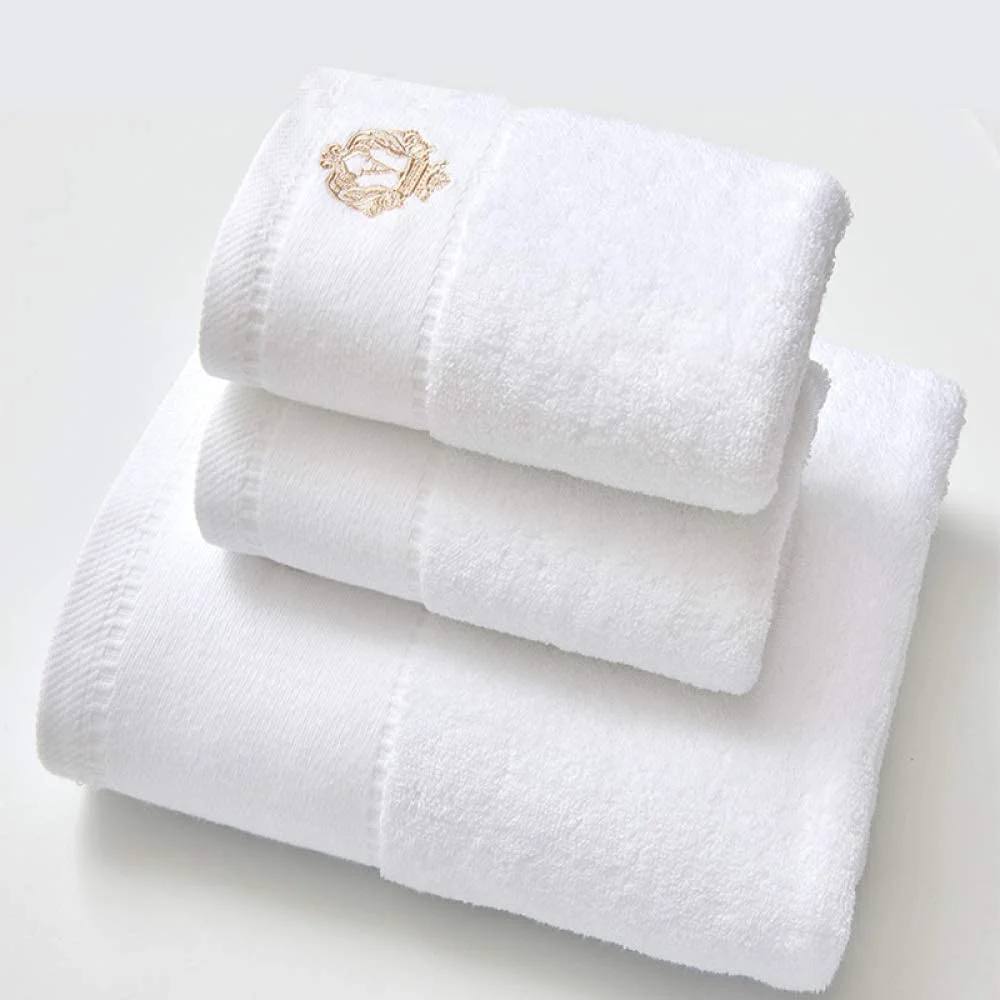 Toallas de baño de lujo personalizadas de rizo 100% algodón, color liso blanco, toallas de hotel con logotipo bordado, juegos de toallas desechables tejidas