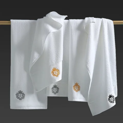 Toallas de baño de lujo personalizadas de rizo 100% algodón, color liso blanco, toallas de hotel con logotipo bordado, juegos de toallas desechables tejidas