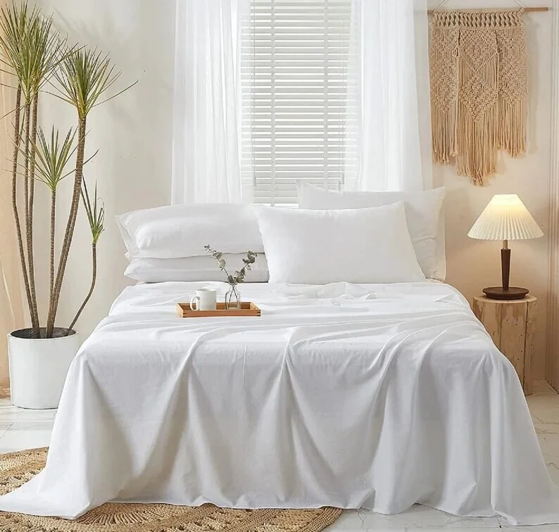 Wholesale Hotel Collection Queen Bed Sheet Set 100% Cotton White Bedding With Pillowcase Portable Feature
