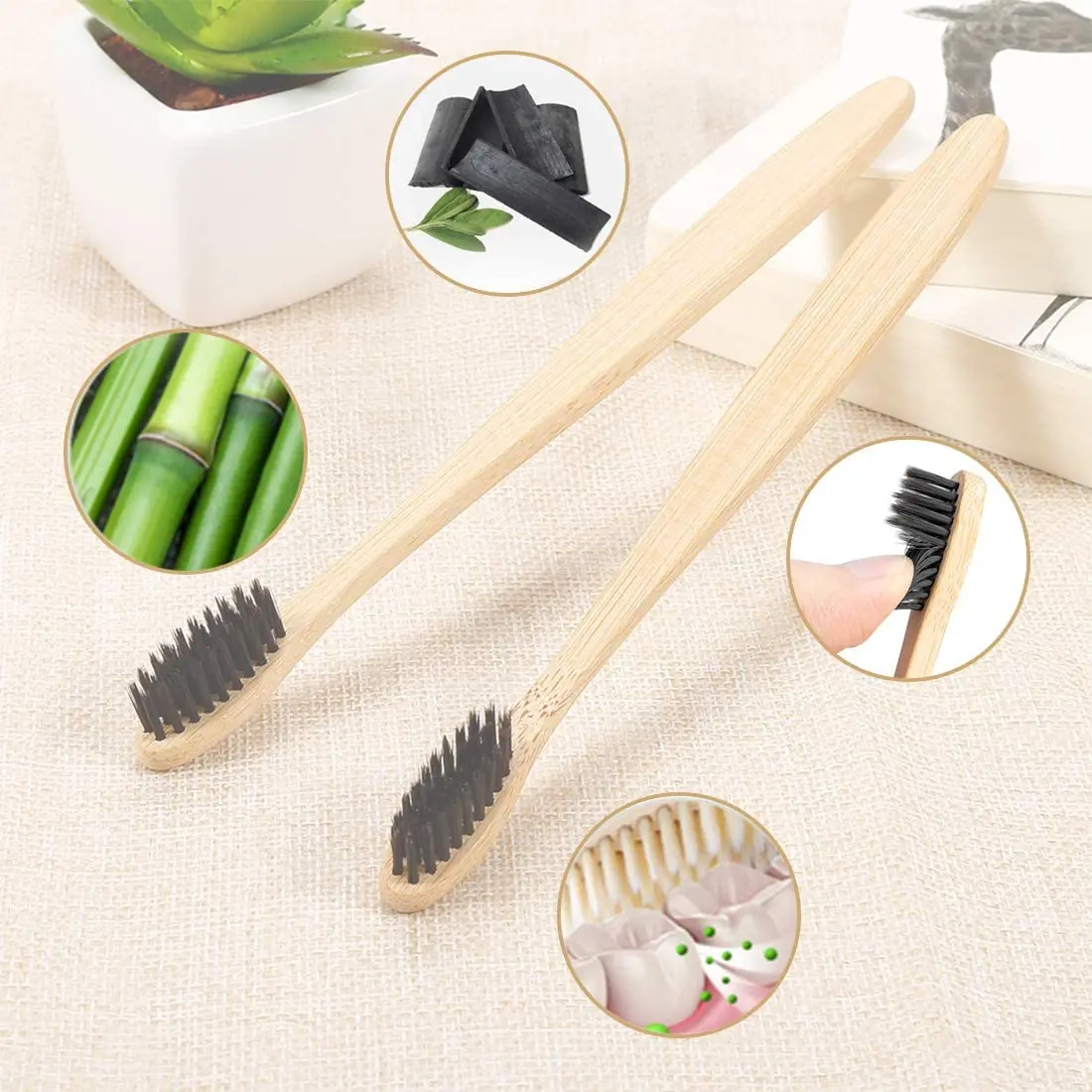 Cepillo de dientes de bambú de buena madera 100% reciclado, cerdas suaves, desechable con caja de papel para uso doméstico