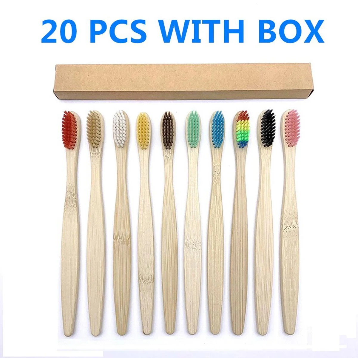 Cepillo de dientes de bambú 100% biodegradable, cerdas suaves, ecológico y desechable para uso doméstico, con caja de embalaje OEM de mayorista de China