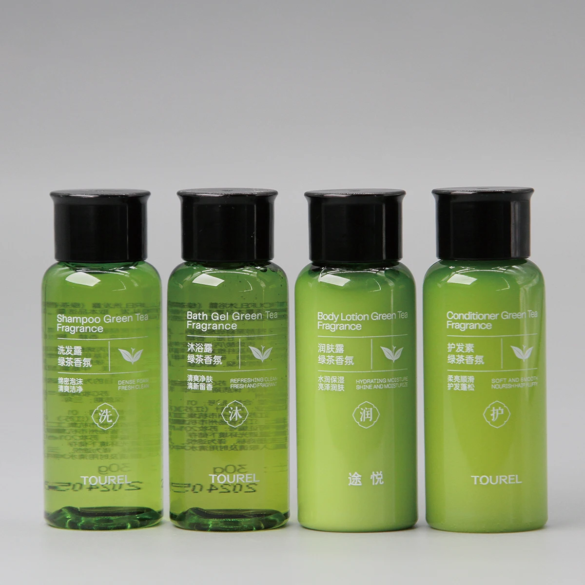 Kit de viaje pequeño para aerolínea, accesorios de baño, set con fragancia de té verde, amenities para hotel