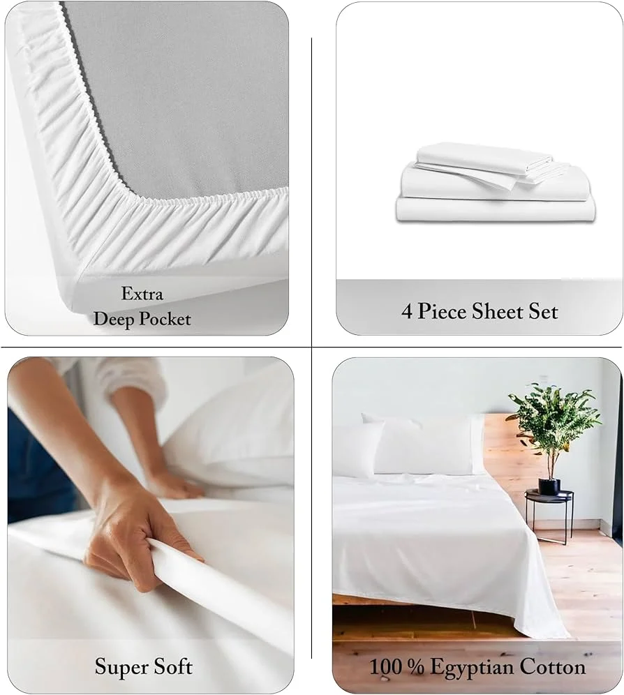 Wholesale Hotel Collection White 100% Cotton Plain Woven 300tc Queen Bed Sheet Set With Pillowcase 4pcs