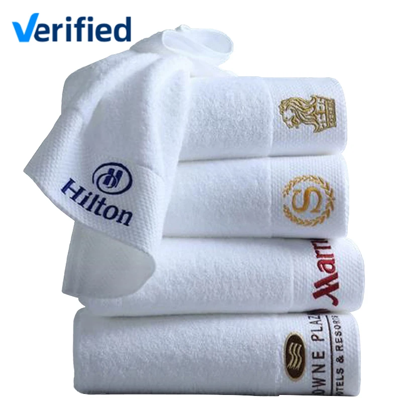 Customized Hilton Quality Bath Towel Sets Quick-dry White Cotton Bath Towels With Embroidered Logo Hotel Compressed Bath Towels
