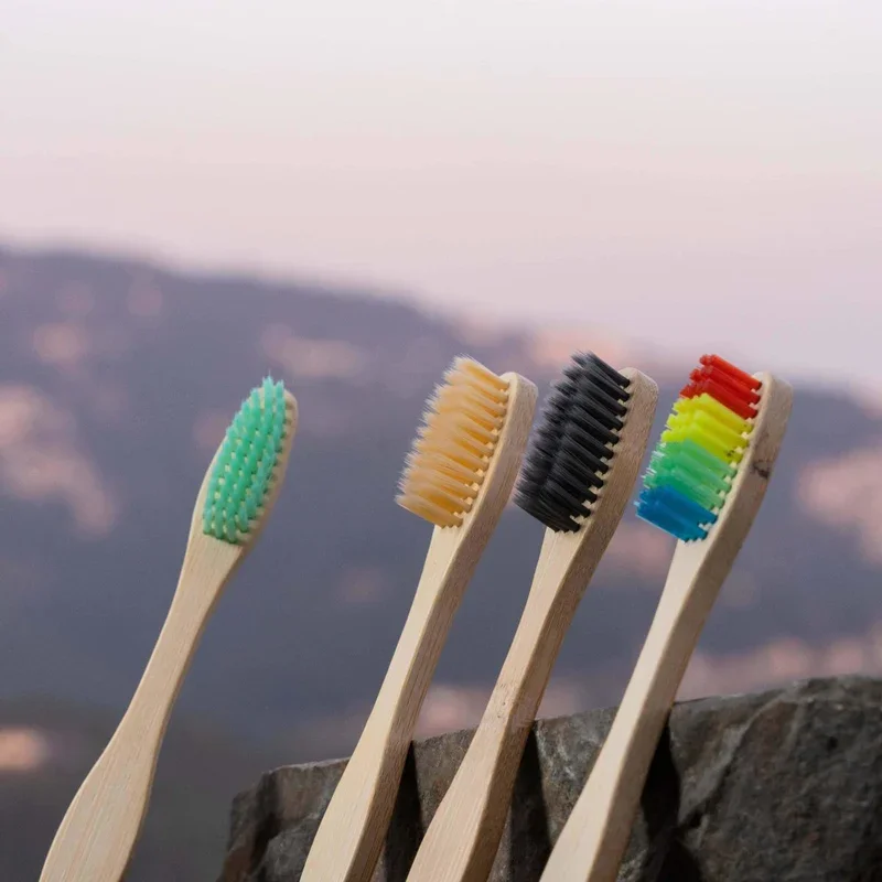 Eco-friendly Bpa-free Travel Toothbrush For Adults Soft Charcoal And Nylon Bristles Disposable Natural Bamboo Home Use