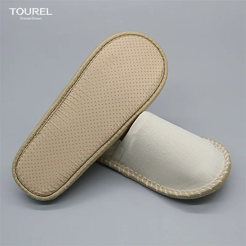 Eco Friendly Recycled Linen Anti-slip Dot Sole Disposable Breathable Travelling Airline Spa Hotel Shoes