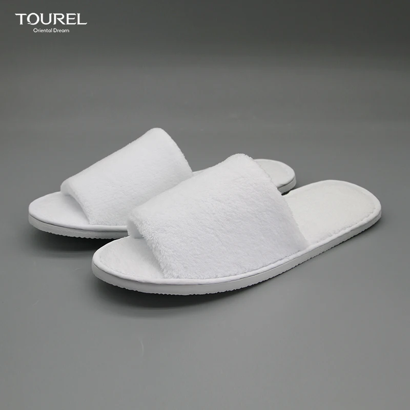 Wholesale Light Weight Cotton Coral Fleece Disposable Hotel Slippers Non-slip Eva Sole Spa Customization Logo Cheap Comfortable