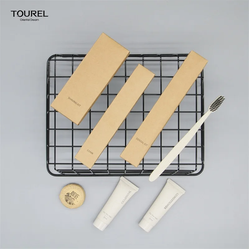 Set de artículos de tocador desechables biodegradables ecológicos de lujo personalizados de 5 estrellas para huéspedes en hoteles y baños, kit de accesorios OEM