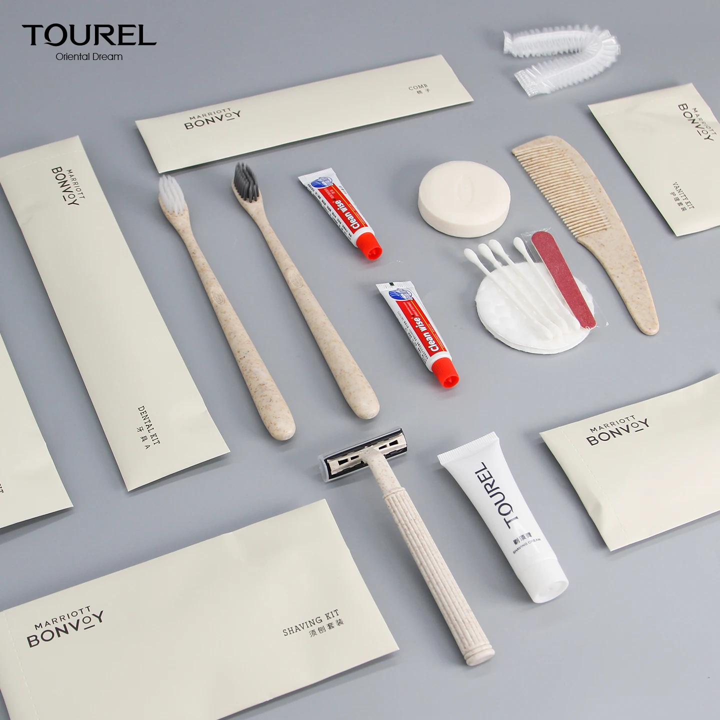 Biodegradable Hotel Amenities Kit Waterproof Stone Paper Bag Custom Logo Luxury 5-star Hotel Supplies Disposable Guest Amenities
