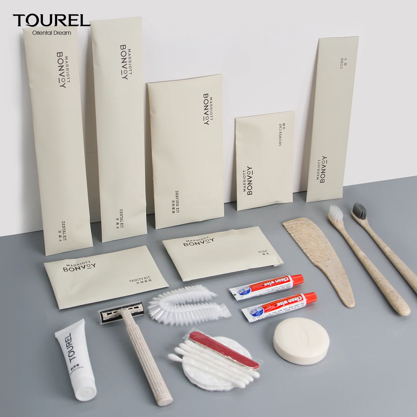 Biodegradable Hotel Amenities Kit Waterproof Stone Paper Bag Custom Logo Luxury 5-star Hotel Supplies Disposable Guest Amenities