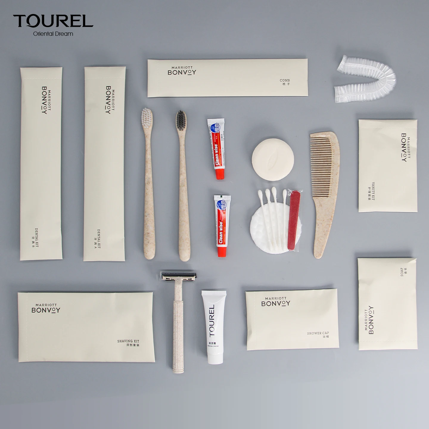 Biodegradable Hotel Amenities Kit Waterproof Stone Paper Bag Custom Logo Hotel Toothbrush Vanity Set Bathroom Hotel Amenities
