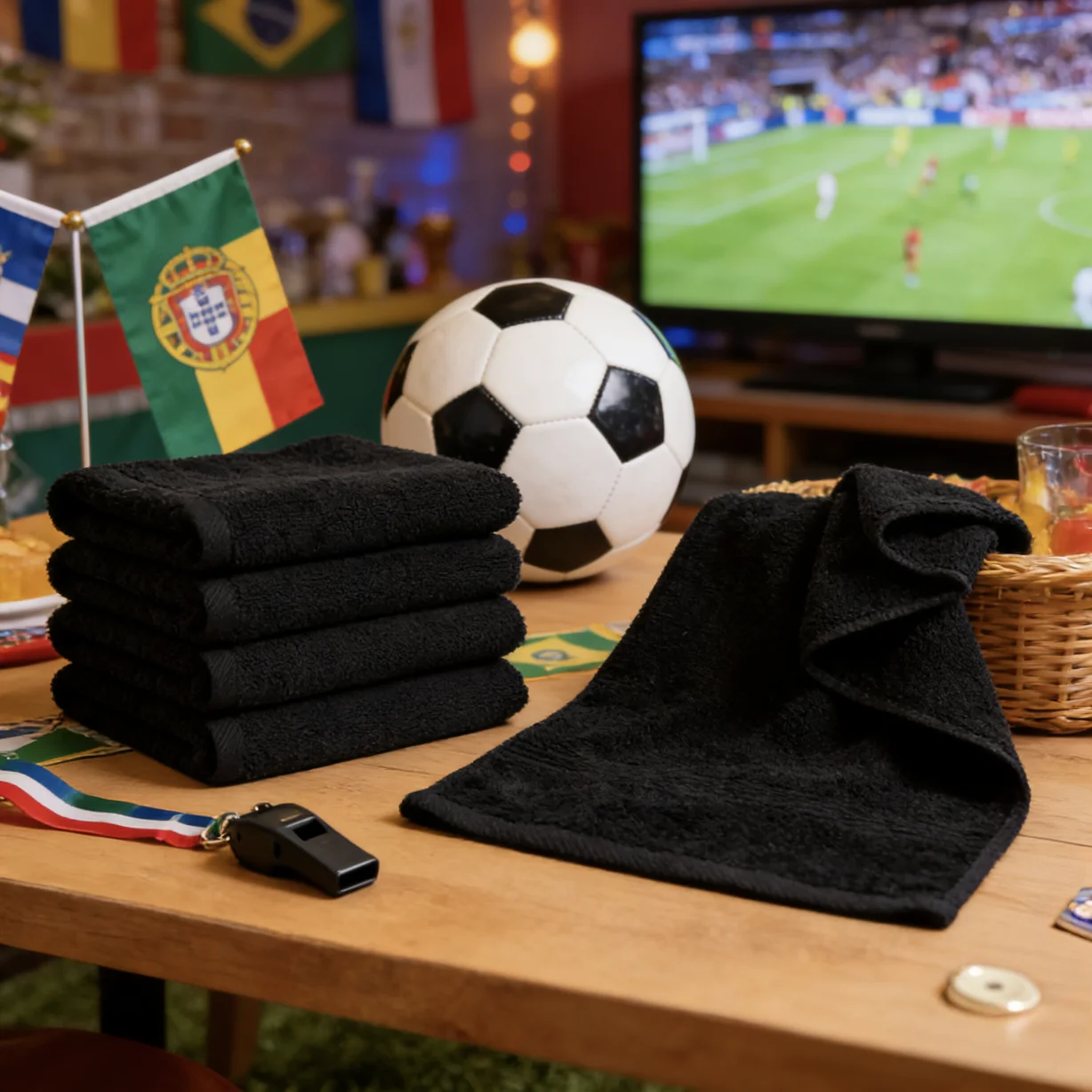 Premium Black Sports Towel Ultra Absorbent Quick Dry For Football Soccer Training And Fan Zone