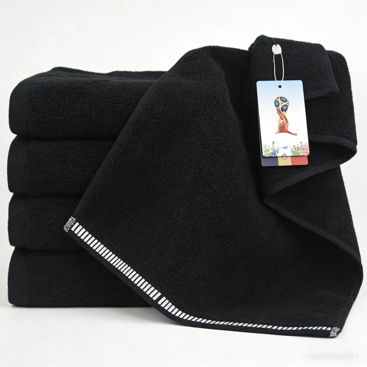 Premium Black Sports Towel Ultra Absorbent Quick Dry For Football Soccer Training And Fan Zone