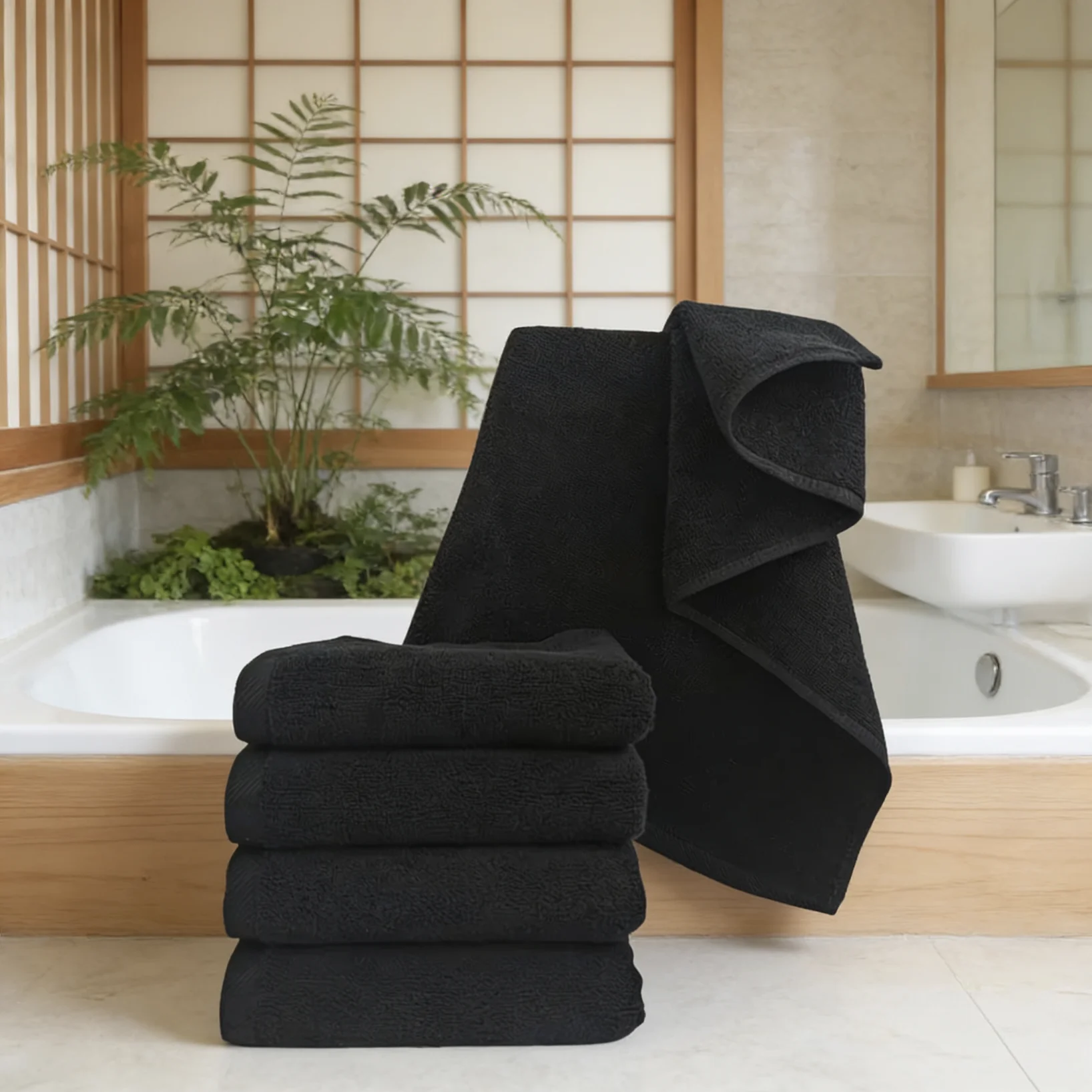 Custom Organic Black Quick-dry Cotton Towel For Adults Solid Color Woven For Nail Salon Or Home Use Bath Towel Set
