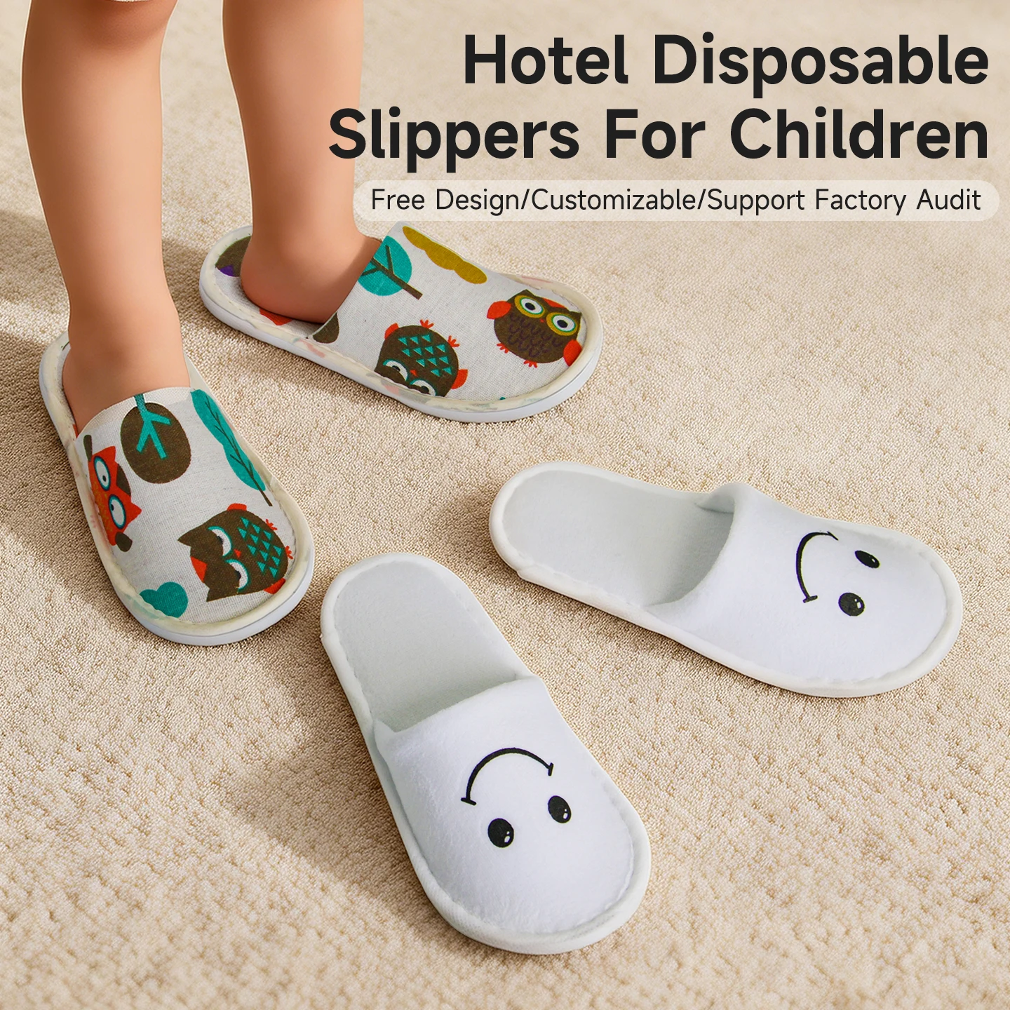 Kids Cartoon Panda Owl Print Disposable Slippers Non-woven Guest Slippers For Family Hotel Airline Use