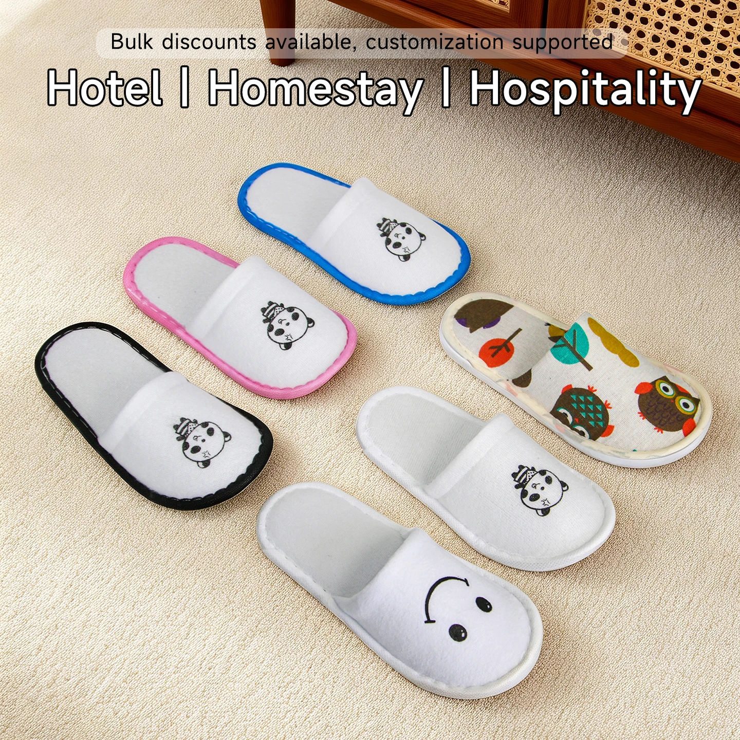 Zapatillas desechables para niños de hotel de 3-5 estrellas, ecológicas, con suela engrosada, antideslizantes, diseño de dibujos animados, vellón de coral, cómodas para viajar