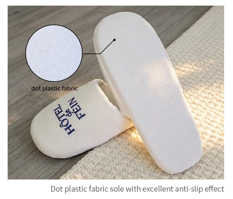 High Grade Close Toe Embroidery Custom Logo Thick Guest Room 5 Star Bread Slippers Wholesale Disposable Waffle Hotel Slippers