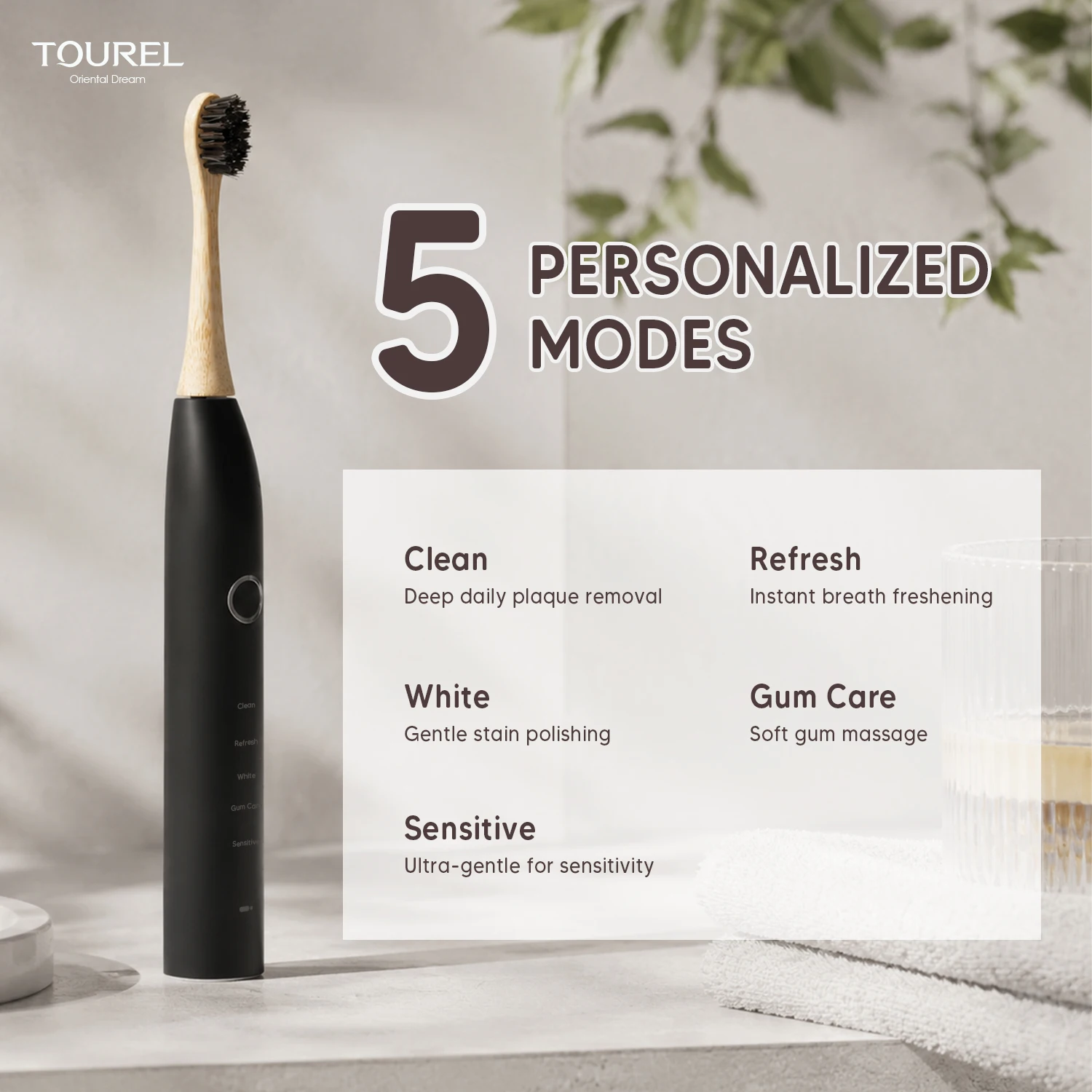 Custom Logo Eco Friendly Biodegradable Sonic Horse Hair Boar Hair Optional Bamboo Horse Hair Bristle Electric Toothbrush