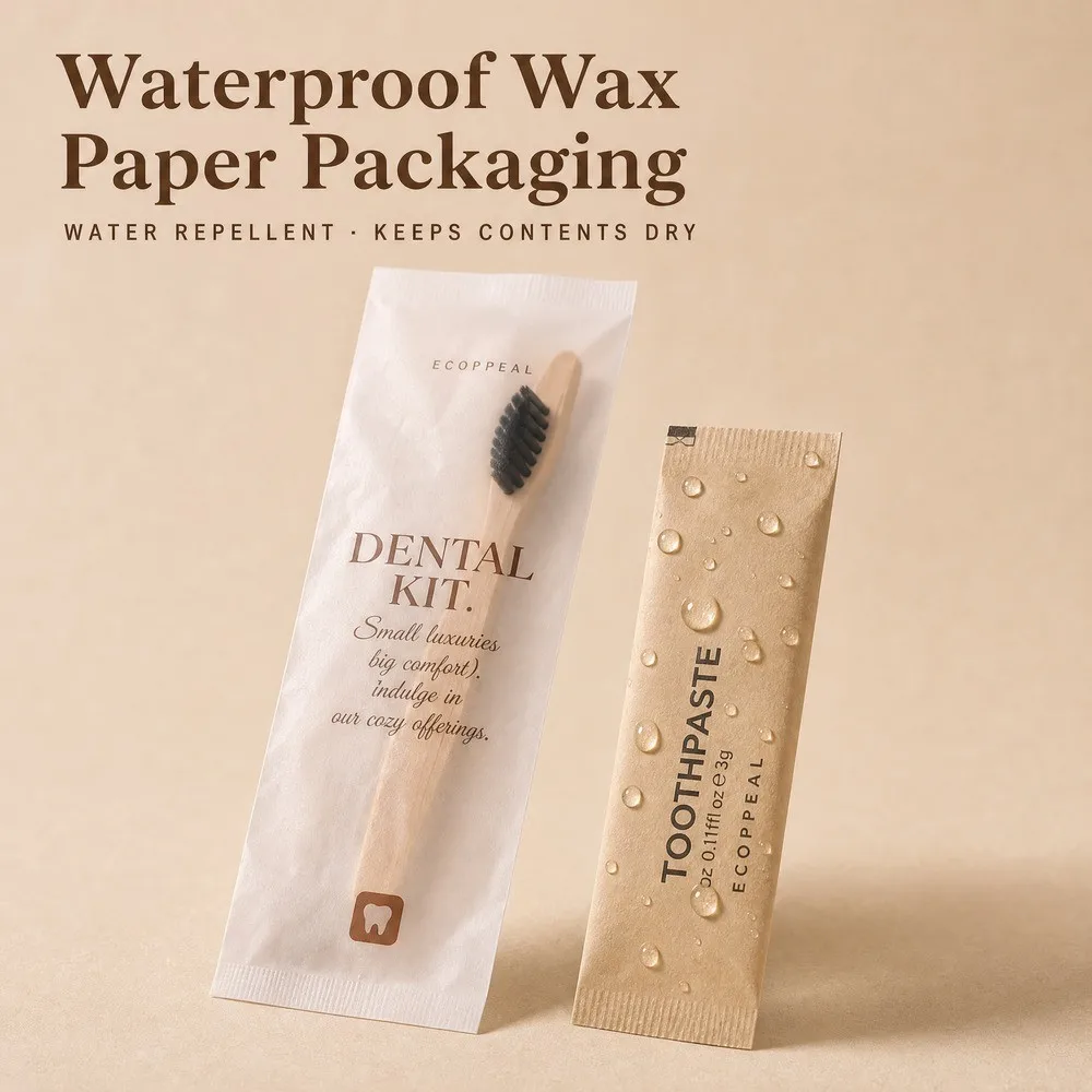 Set de Amenidades Ecológico para Hotel, Empaque de Papel Encerado Impermeable, Kit de Artículos de Baño Desechables para Habitaciones de Hotel