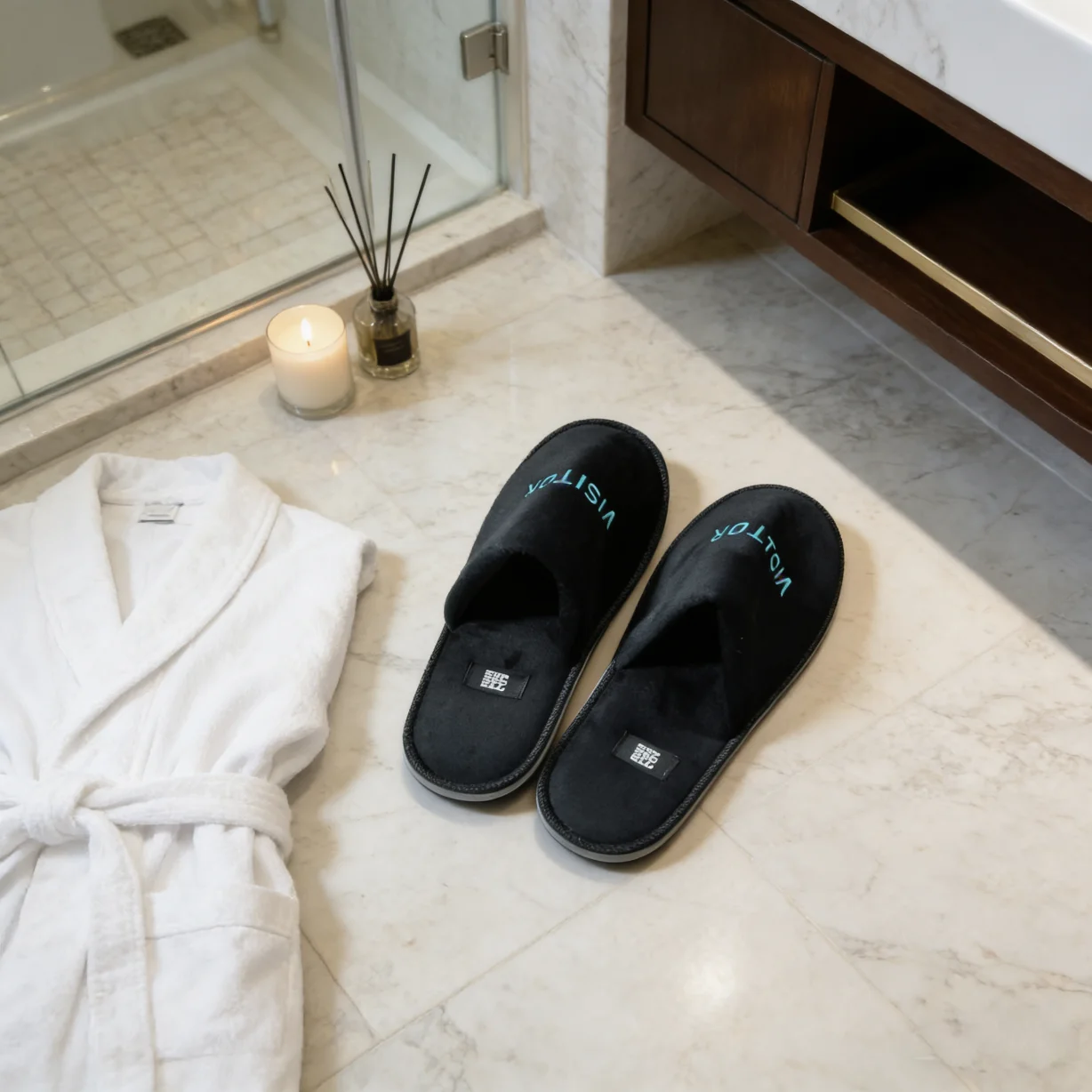 Zapatilla Mayorista con Logotipo Personalizado de Algodón y Terciopelo para Huéspedes de Hoteles Boutique y B&B