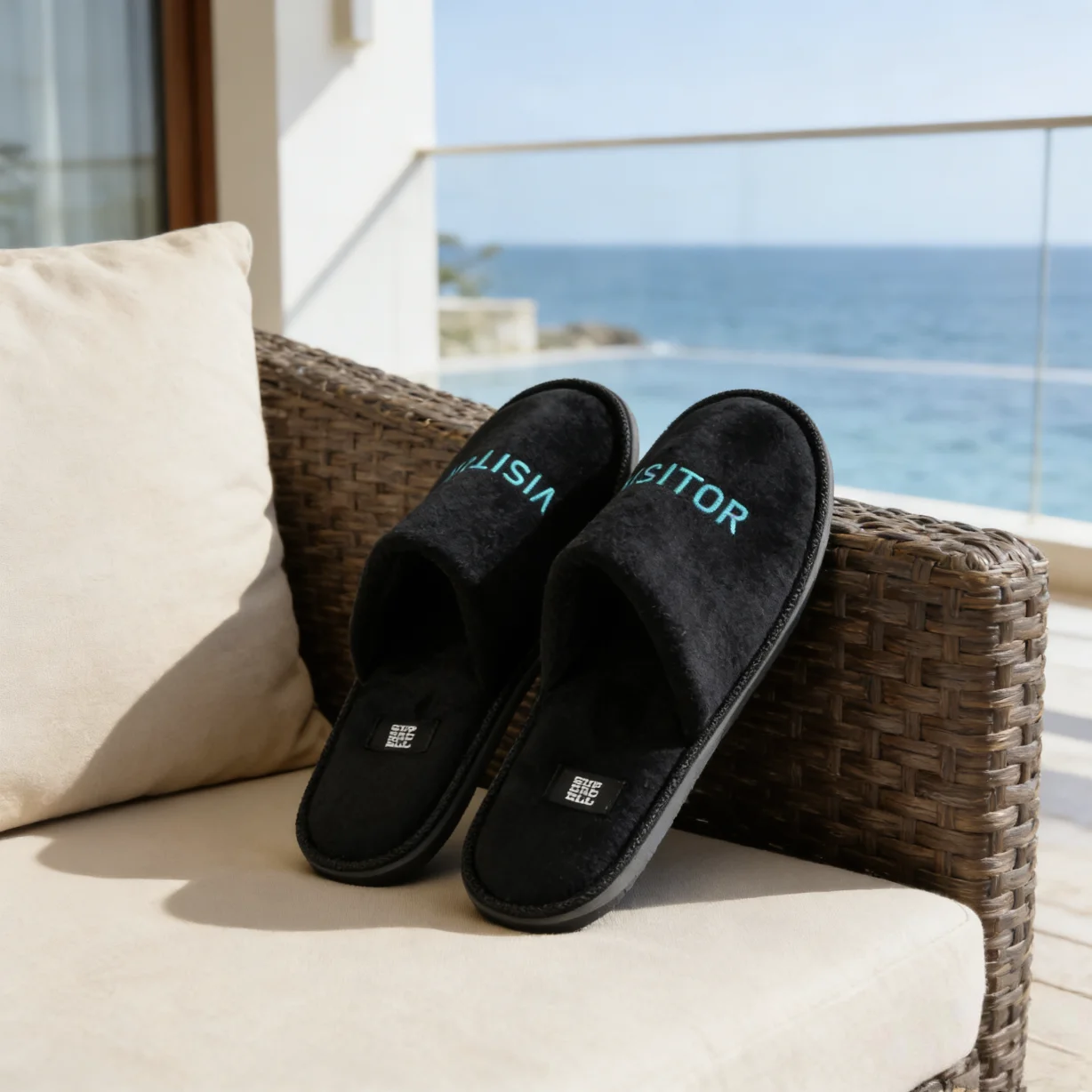 Zapatilla Mayorista con Logotipo Personalizado de Algodón y Terciopelo para Huéspedes de Hoteles Boutique y B&B
