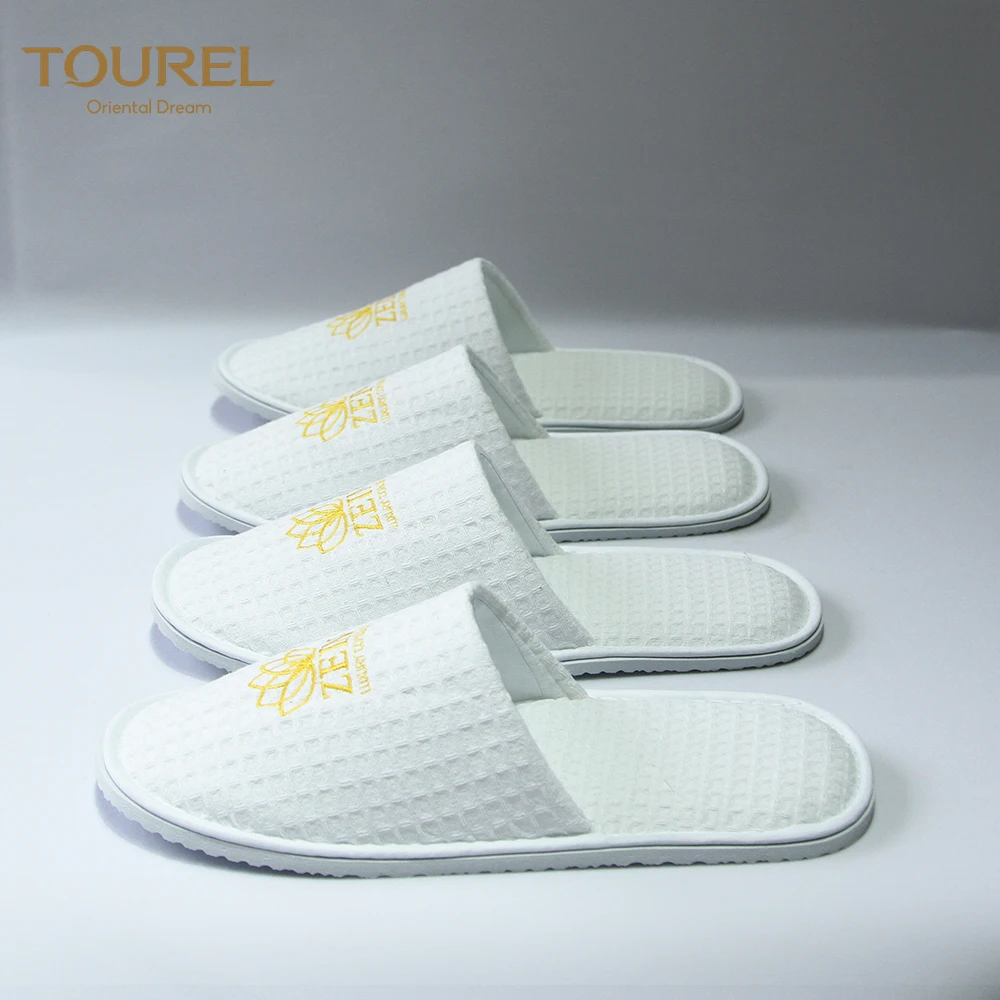White Big Waffle Hotel Bathroom Men Spa Anti-slip Disposable Recyclable Portable Bath Rope Slippers
