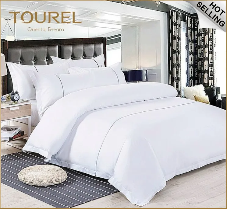 Wholesale Yangzhou Hotel Supplies Dubai Hotel Bed Set Duvet Cover White Stripe Hotel Bedding Collection Sheet Woven Plain 4 Pcs