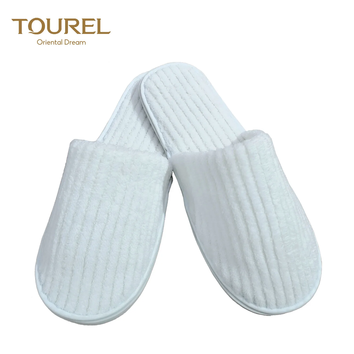 Wholesale Low Price Disposable Luxury Stripe Coral Fleece Eva Sole Eco-friendly Hotel Spa Wedding Slippers For Guests Various