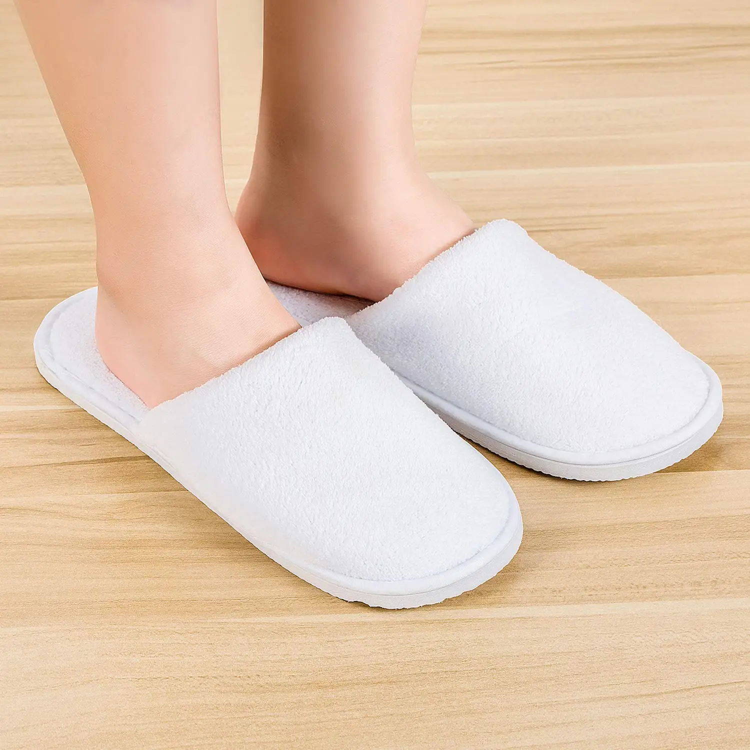 Factory Hot Sale Luxury Coral Fleece White Hotel Home Wedding Slippers With Eva Sole
