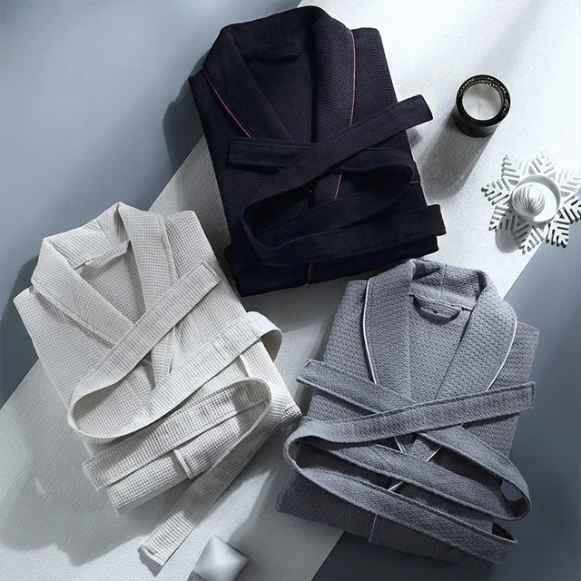 Peignoirs de bain de luxe 5 étoiles en kimono pour hôtel et spa, en coton biologique gaufré, pour l'été — Vente en gros