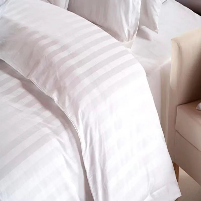 Wholesale 100% Cotton White Striped Bed Sheet Set Single Hospital/medical/hotel Fitted 4 Piece 300tc Thread Count For Weddings