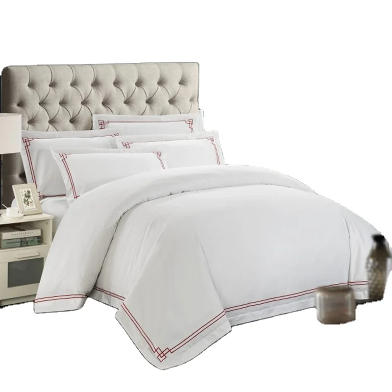 Juego de Ropa de Cama de Algodón Egipcio Hecho en China Sábana de Cama de Algodón Blanco Usada en Hoteles de Color de Edredón de Microfibra y Lino