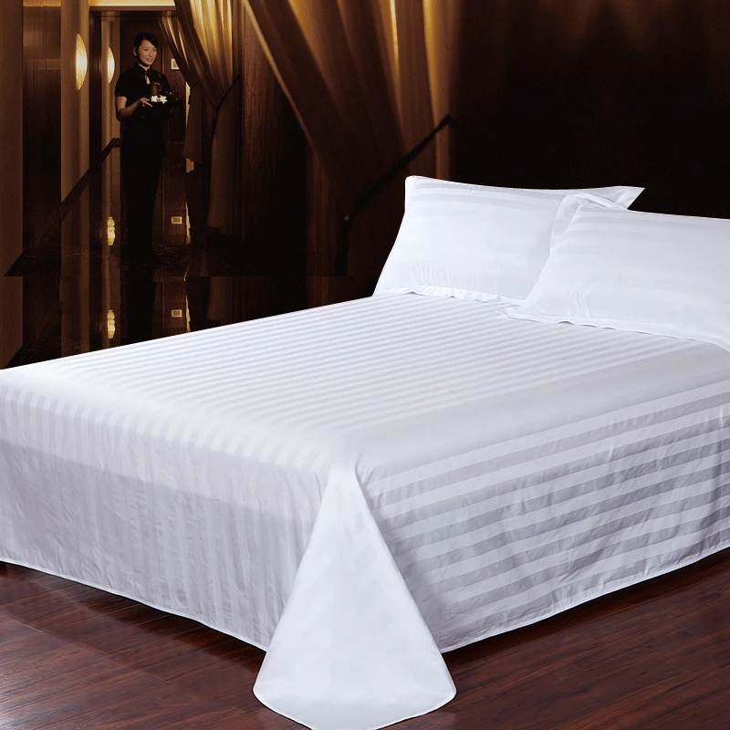 Hot Sale Luxury White Striped Hotel Bed Sheet Roll Five Star 300-1000tc King Sheets Set Woven Technics Solid Pattern Plain 4pcs