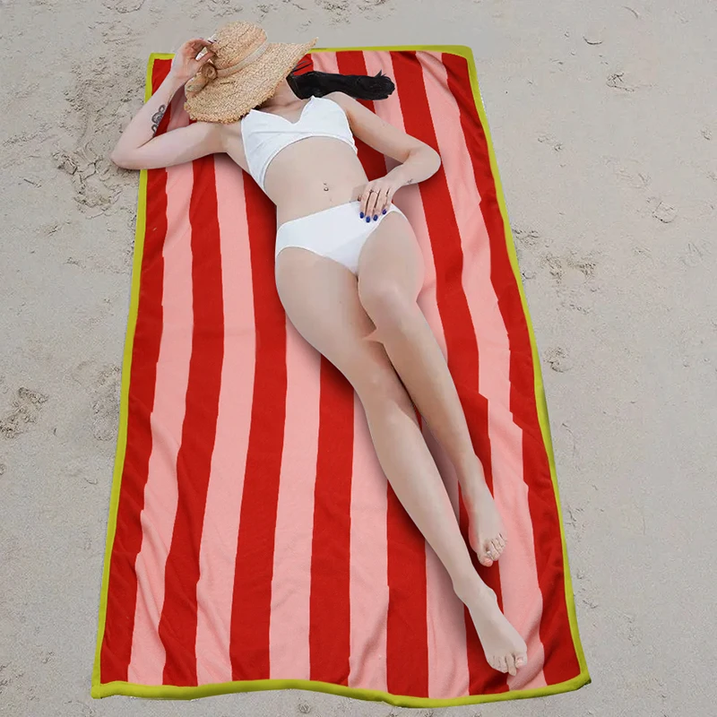 Luxury Foldable Beautiful Striped Pattern Microfiber Fabric Quick Dry Thin Colorful Custom Design Manufacturer Beach Towel Bath